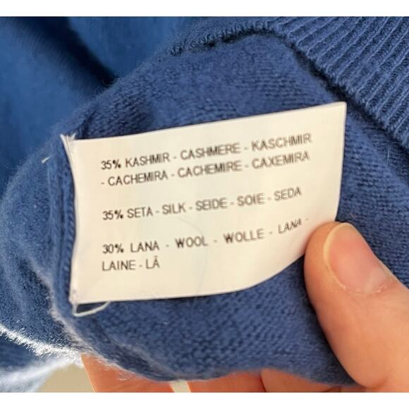 CASHMERE Blend Silk Wool Men's Small Sweater Blue Soft Crew Neck Pullover - Picture 5 of 6